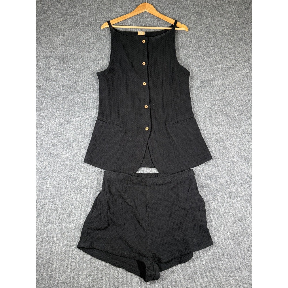 Free People Coastal Classy Set Womens XL Black Pockets Sleeveless Button Front